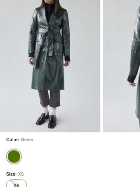 Urban Outfitters Green Faux-Leather Belted Trench Coat